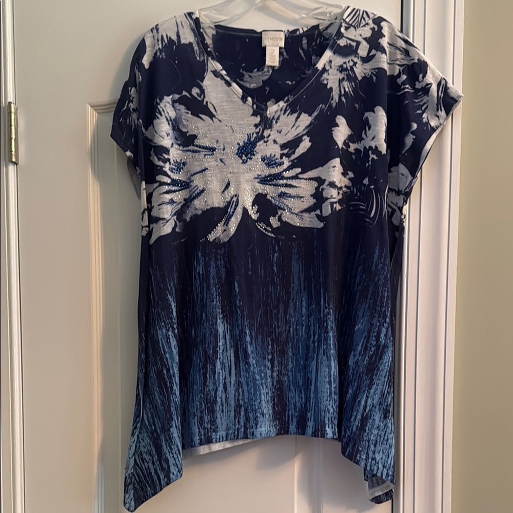 Chico's Asymmetrical Blue Short Sleeve Blouse
